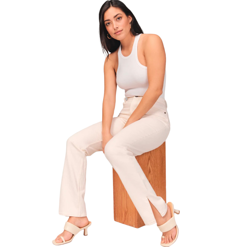 Abercrombie Curve Love 90s Straight Leg Ultra High Rise Cream 27